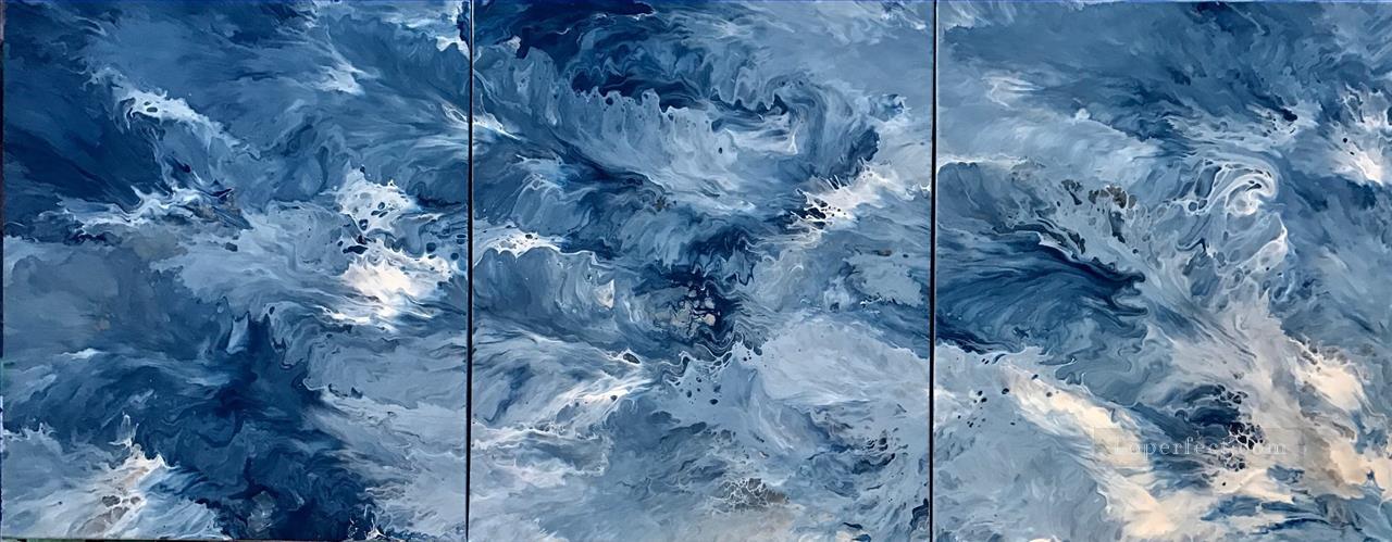 cresta de una ola tríptico resumen marina Pintura al óleo